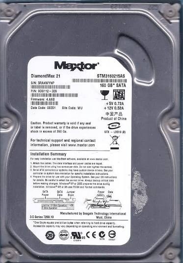 هارد اینترنال مکستور مدل MAXTOR STM3160215AS ظرفیت 160 گیگابایت