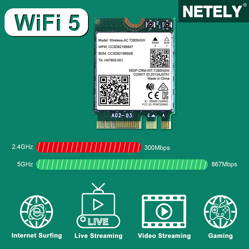 کارت وایرلس لپ تاپ Intel Dual Band Wireless-AC 7260 NGW M.2