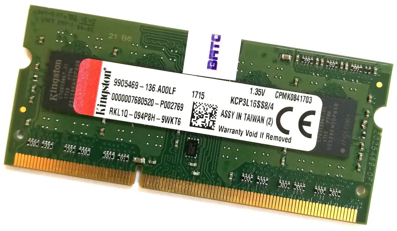 رم لپ تاپ کینگستون مدل DDR3 PC3L-12800S 1600MHz ظرفیت 4 گیگابایت