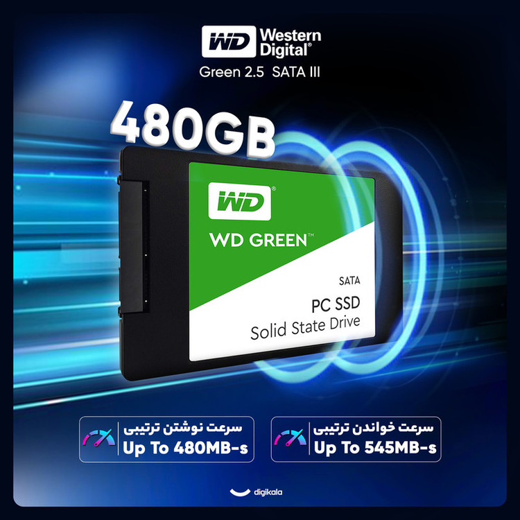 اس اس دی اینترنال وسترن دیجیتال مدل Green ظرفیت 480 گیگابایت