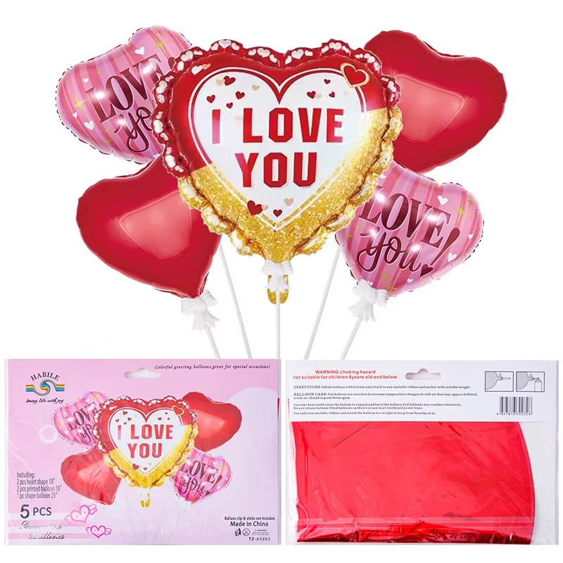 بادکنک فویلی طرح I LOVE YOU کد DB20 مجموعه 5 عددی