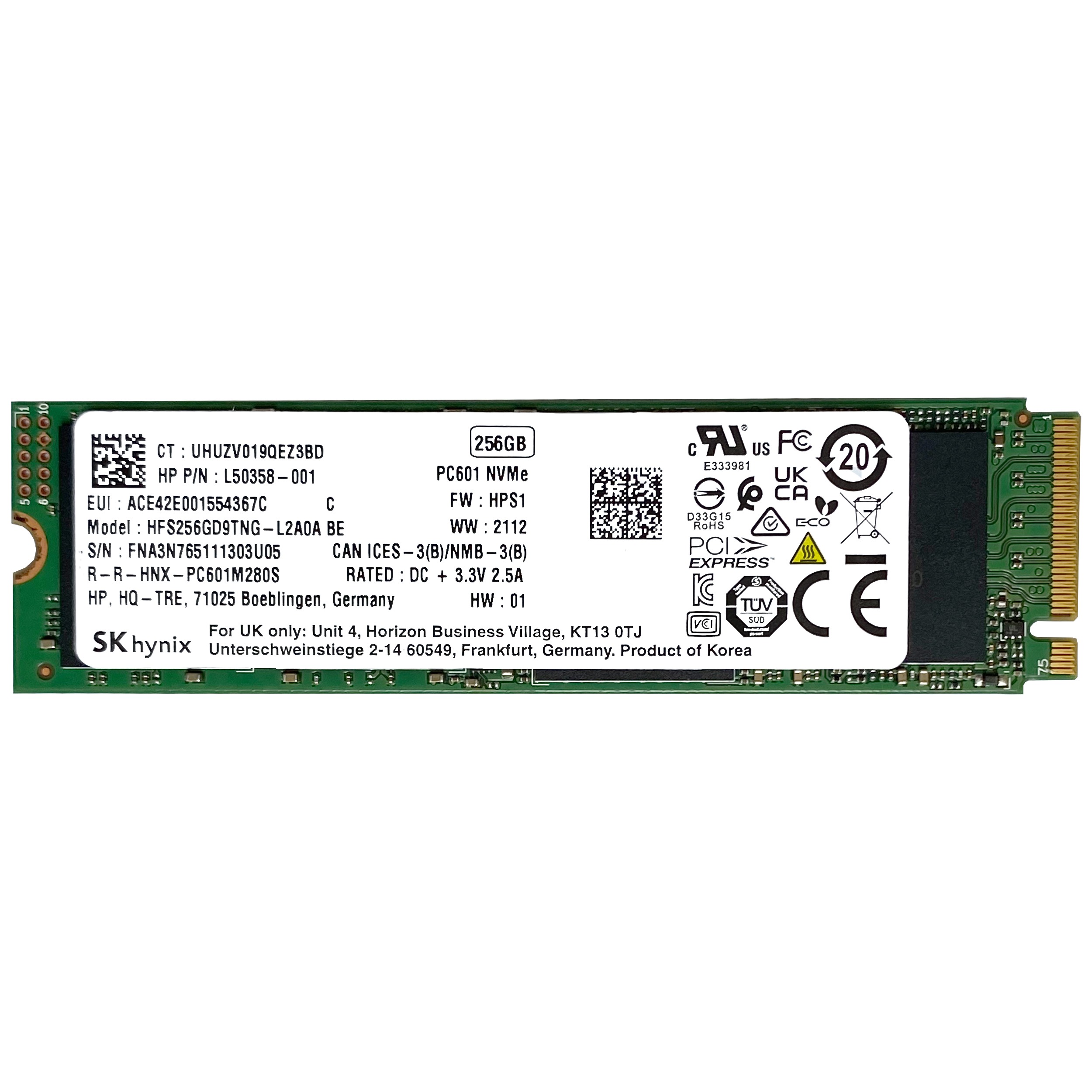 اس اس دی اینترنال اس کی هاینیکس مدل PC601 ظرفیت 256 گیگابایت